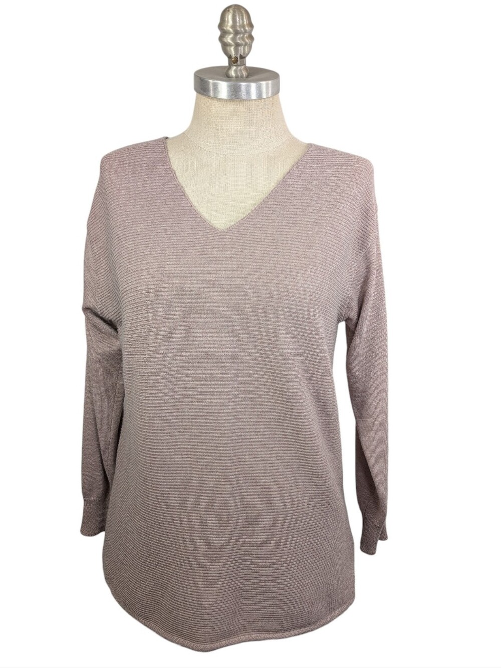 Ella Moss Women's Soft Ribbed Knit V-Neck Mauve Sweater Sz Medium